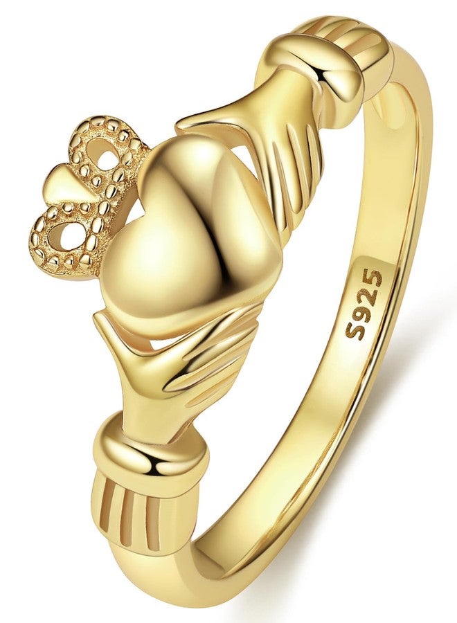 Bestyle Gold Silver Claddagh Rings for Women Sterlling Silver Band Ring Stacking Ring, Dianty Cute Simple Ring, Irish Celtic Love Ring Wedding Band for Couples, Size 8 - Image 1