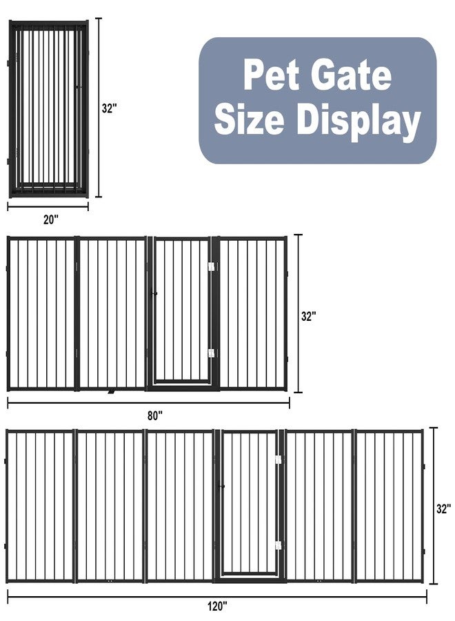 flower frail Free Standing Dog Gate with Door,120'' Extra Wide 32'' Tall Metal Dog Gates for Doorways, Foldable Pet Gate Fence Indoor & Outdoor for Stairs,Hallways,Decks,Porch,Yard (6 Panels,Black) - Image 4