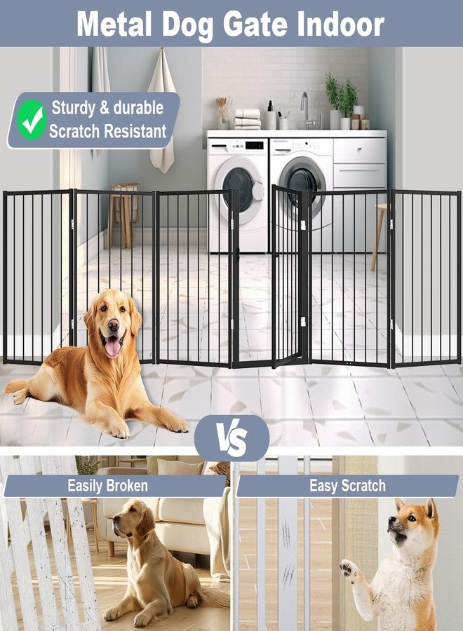 flower frail Free Standing Dog Gate with Door,120'' Extra Wide 32'' Tall Metal Dog Gates for Doorways, Foldable Pet Gate Fence Indoor & Outdoor for Stairs,Hallways,Decks,Porch,Yard (6 Panels,Black) - Image 2