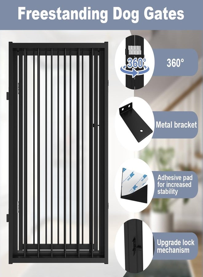 flower frail Free Standing Dog Gate with Door,120'' Extra Wide 32'' Tall Metal Dog Gates for Doorways, Foldable Pet Gate Fence Indoor & Outdoor for Stairs,Hallways,Decks,Porch,Yard (6 Panels,Black) - Image 3
