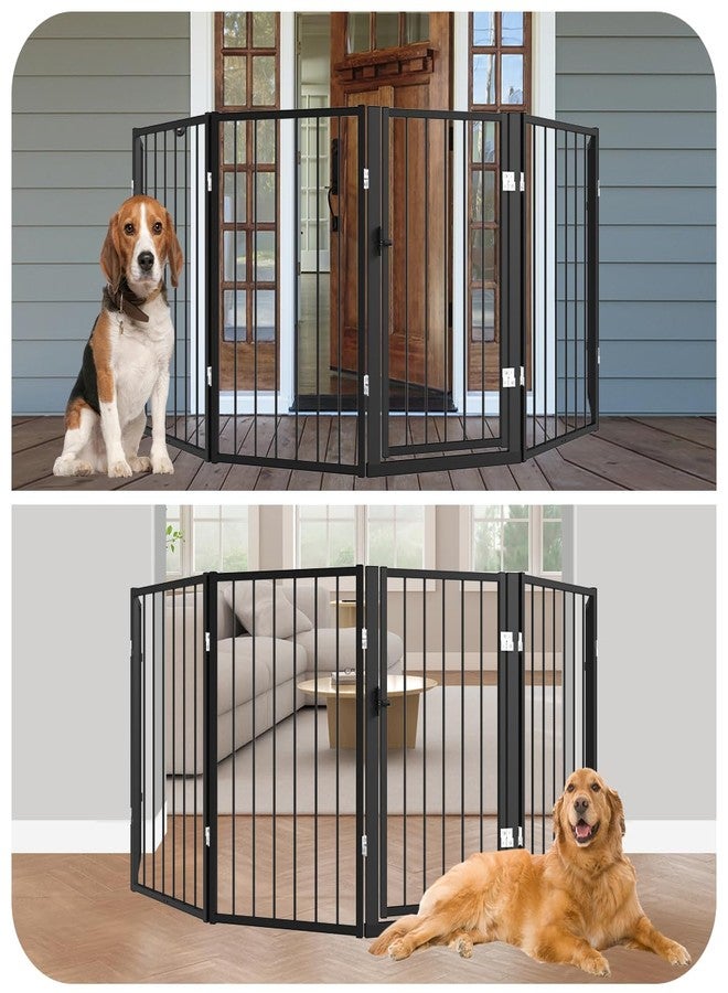 flower frail Free Standing Dog Gate with Door,120'' Extra Wide 32'' Tall Metal Dog Gates for Doorways, Foldable Pet Gate Fence Indoor & Outdoor for Stairs,Hallways,Decks,Porch,Yard (6 Panels,Black) - Image 5