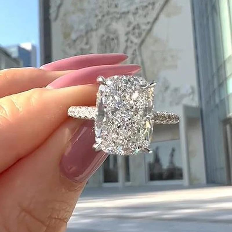 Htayekog 3.5 Carat Elongated Oval Cut Engagement Ring for Women Rectangular Thin Circle Exaggerated Super Sparkly Index Ring Gold Plated 925 Sterling Silver Simulated Diamond Promise Ringï¼ˆ6ï¼‰ - Image 1