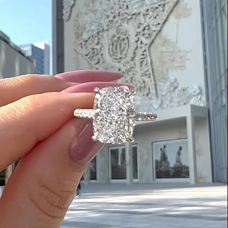 Htayekog 3.5 Carat Elongated Oval Cut Engagement Ring for Women Rectangular Thin Circle Exaggerated Super Sparkly Index Ring Gold Plated 925 Sterling Silver Simulated Diamond Promise Ringï¼ˆ6ï¼‰ - Image 2