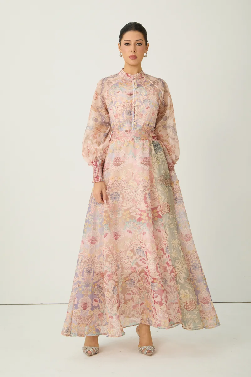 سنفير Soft Sunshine Pink Floral Print Puff Sleeve Top & Skirt Set