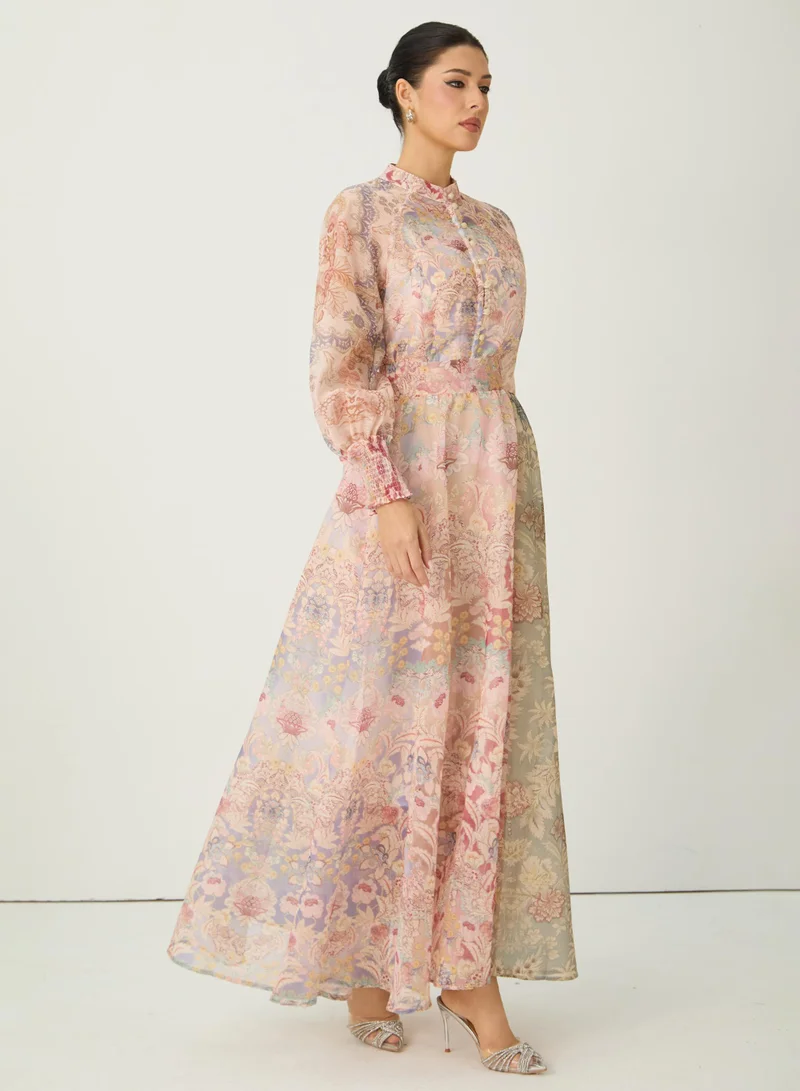 Sunfere Soft Sunshine Pink Floral Print Puff Sleeve Top & Skirt Set