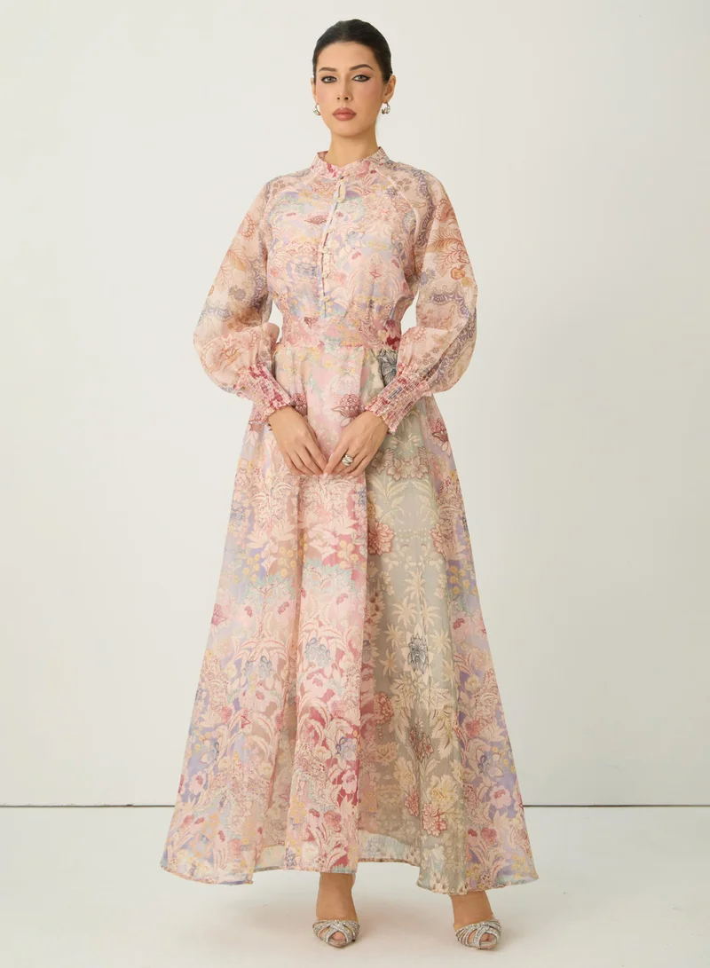 Sunfere Soft Sunshine Pink Floral Print Puff Sleeve Top & Skirt Set