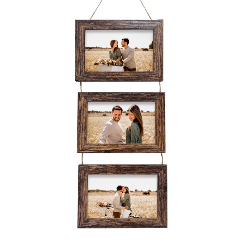 Rexllon 4x6 Wall Hanging Picture Frames Collage with 3 Opening Rustic Brown Frames - Image 1