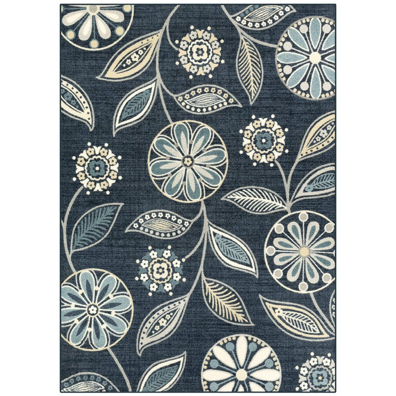 Maples Rugs Reggie Floral Area Rug  Made in USA  Low Pile Non Slip PetFriendly Mat for Living Room Bedroom and Office 5 x 7 Persian Blue