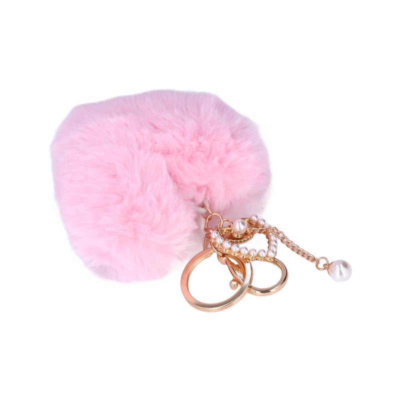 Keychain Pom Pom Heart Shaped Fluffy Soft Plush Odorless Fadeless Wide Application Zinc Alloy Durable Backpack KeychainPink - Image 3