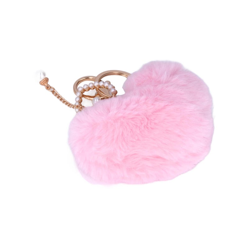 Keychain Pom Pom Heart Shaped Fluffy Soft Plush Odorless Fadeless Wide Application Zinc Alloy Durable Backpack KeychainPink - Image 4