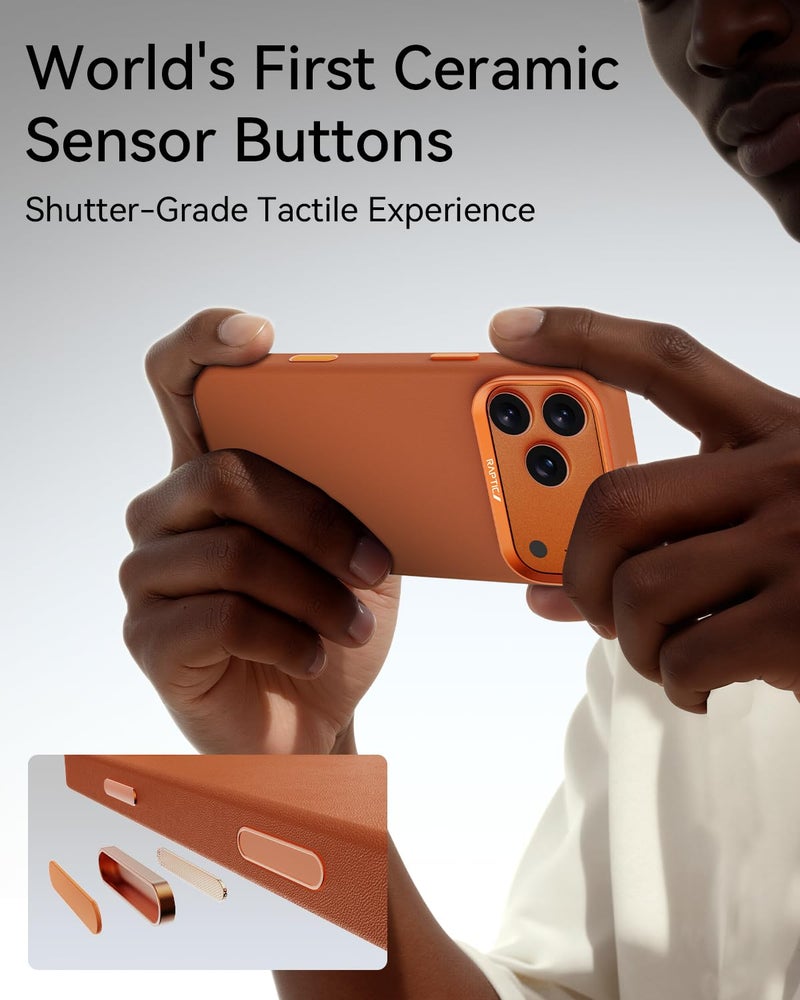 RAPTIC Urban Nano Leather Case Compatible with iPhone 17 Pro Max - Compatible with Magsafe & Wireless Charging, Aluminum Control Buttons, Dual-Layer Construction, Orange - Image 2