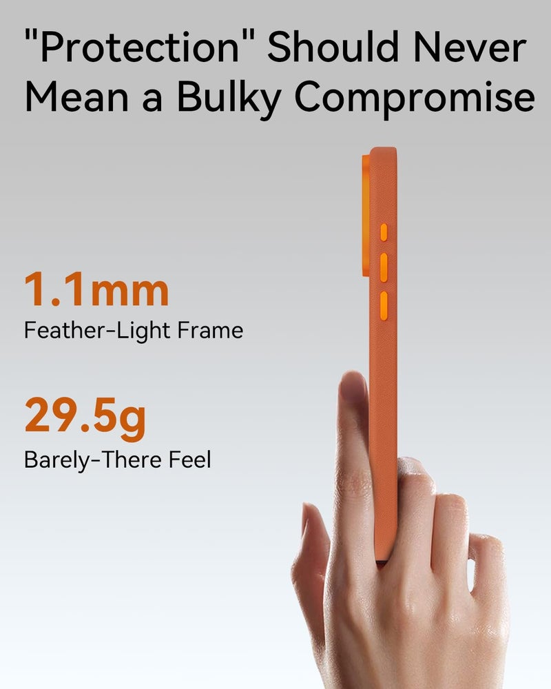 RAPTIC Urban Nano Leather Case Compatible with iPhone 17 Pro Max - Compatible with Magsafe & Wireless Charging, Aluminum Control Buttons, Dual-Layer Construction, Orange - Image 3