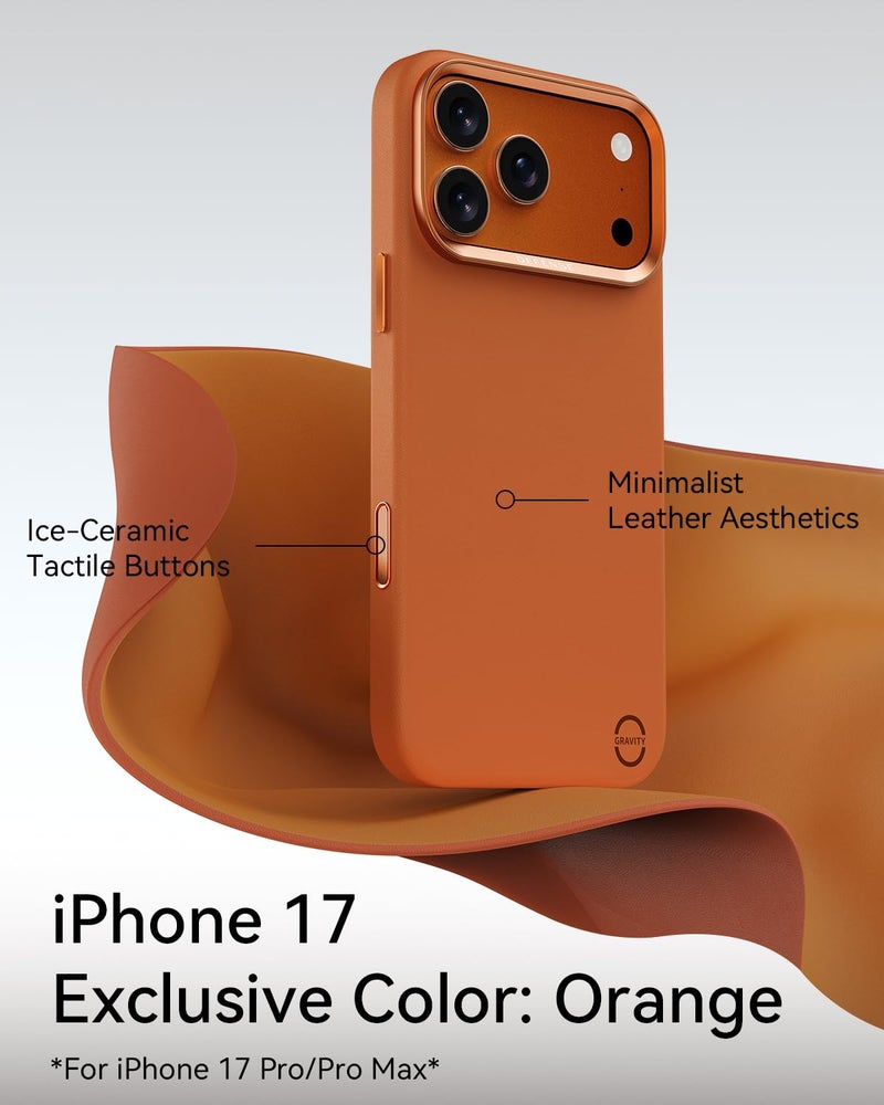 RAPTIC Urban Nano Leather Case Compatible with iPhone 17 Pro Max - Compatible with Magsafe & Wireless Charging, Aluminum Control Buttons, Dual-Layer Construction, Orange - Image 5