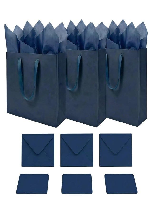 JUNESHE XL Large Navy Blue Gift Bags Set of 3, 15.7 inch Paper Bag with Handles Matching Card Envelop Sticker Tissue Paper for Party Shopping Birthday Wedding Anniversary - Image 1