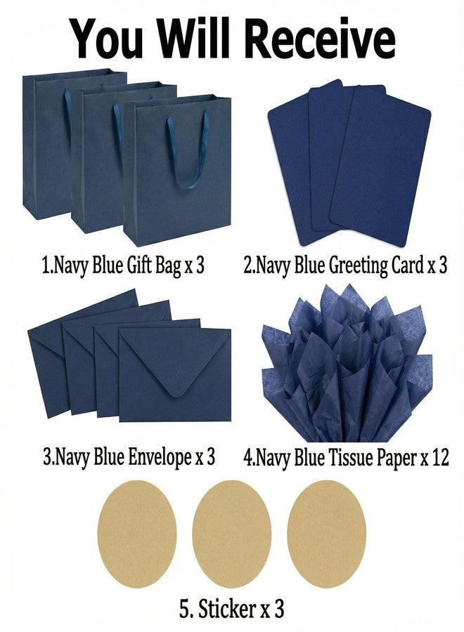 JUNESHE XL Large Navy Blue Gift Bags Set of 3, 15.7 inch Paper Bag with Handles Matching Card Envelop Sticker Tissue Paper for Party Shopping Birthday Wedding Anniversary - Image 3