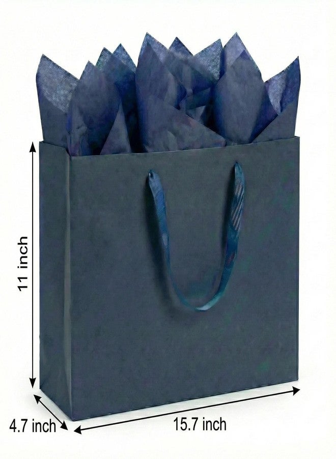 JUNESHE XL Large Navy Blue Gift Bags Set of 3, 15.7 inch Paper Bag with Handles Matching Card Envelop Sticker Tissue Paper for Party Shopping Birthday Wedding Anniversary - Image 2