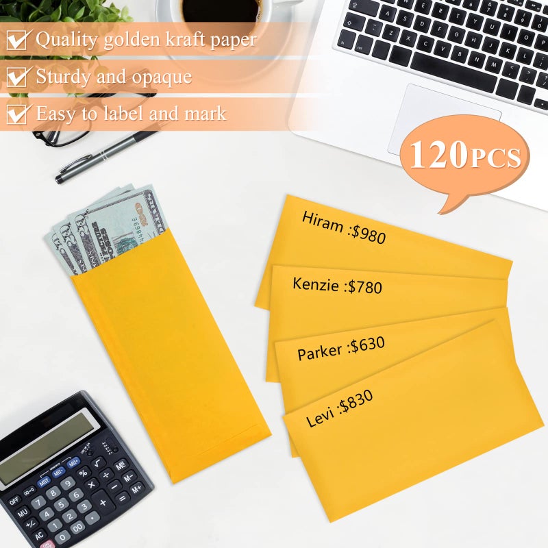 Joyberg Cash Envelopes-120 Envelopes Money Saving Challenge, 3.2x6.6inch Money Envelopes for Cash, Brown Kraft Paper Money Saving Envelopes, Cash Envelopes for Budgeting, Coins, Checks, Gift Cards & Tickets - Image 4