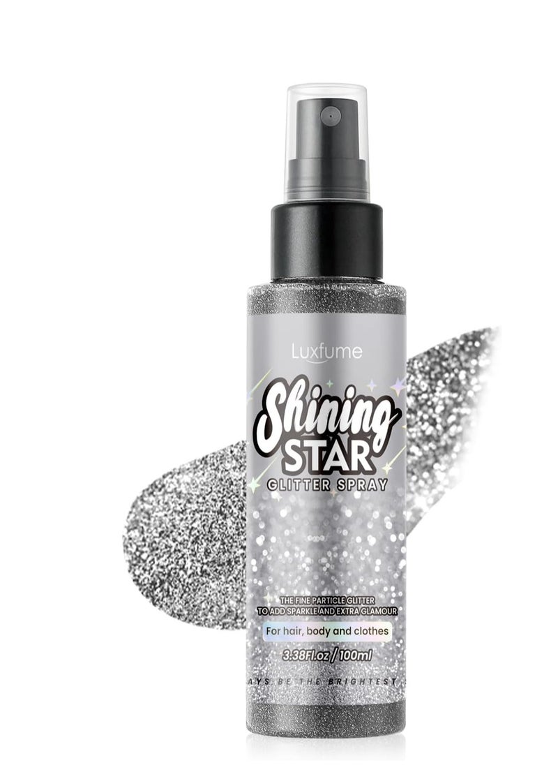 Luxfume Glitter Spray for Hair and Body,Silver Body Glitter Spray,Quick-Drying and Waterproof Glitter Hairspray,Nozzles are not easily clogged，Long-Lasting Body Shiny Spray for Stage Makeup, 3.38Oz  - Image 1