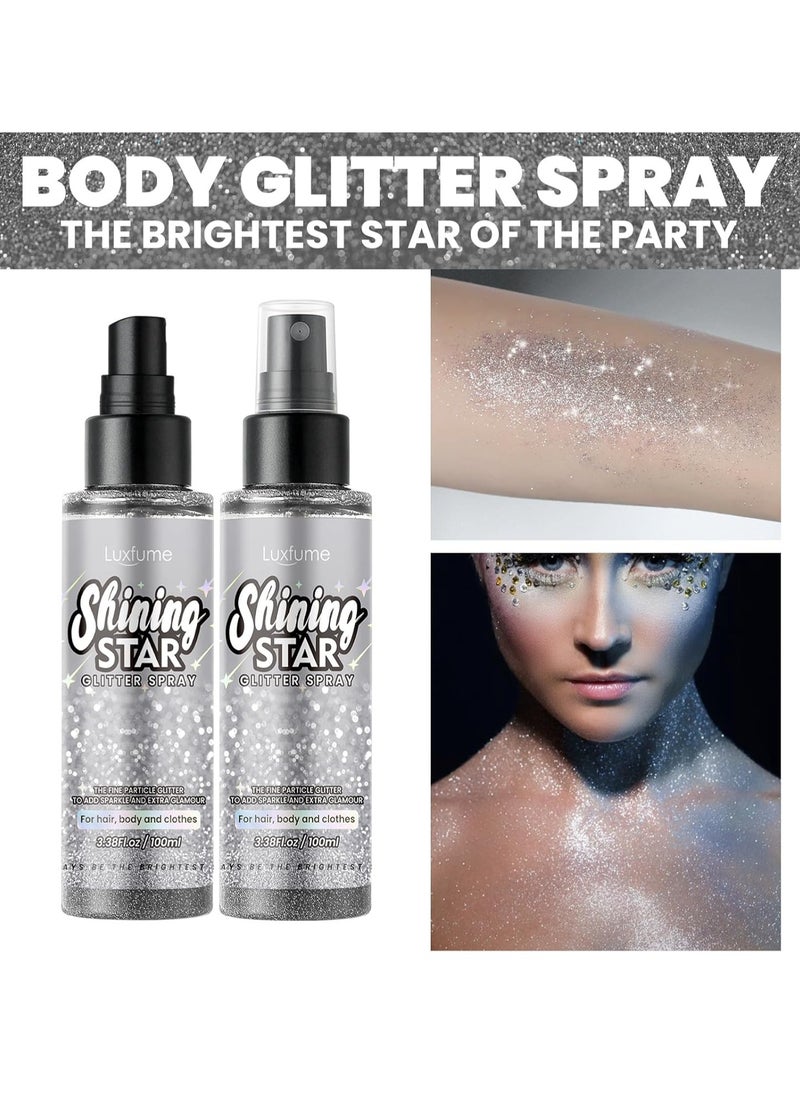 Luxfume Glitter Spray for Hair and Body,Silver Body Glitter Spray,Quick-Drying and Waterproof Glitter Hairspray,Nozzles are not easily clogged，Long-Lasting Body Shiny Spray for Stage Makeup, 3.38Oz  - Image 2