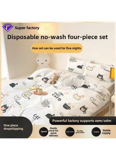 Generic Hotel Disposable Thickened Four-piece Bed Sheet Quilt Cover Pillowcase Travel Double Portable Cute Suit Wholesale-Color:Cute Cat [three-piece Set For Single Person, 3 Packs] Sterilization And Dirt Separation  - Image 2
