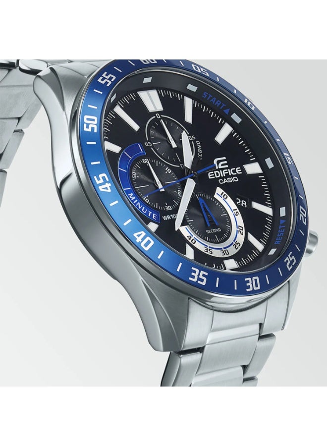 Casio Edifice EFV-620D-1A2VUDF Men's Chronograph Watch, Black Dial, Blue Bezel, Stainless Steel Band, 100M Water Resistant - Image 2