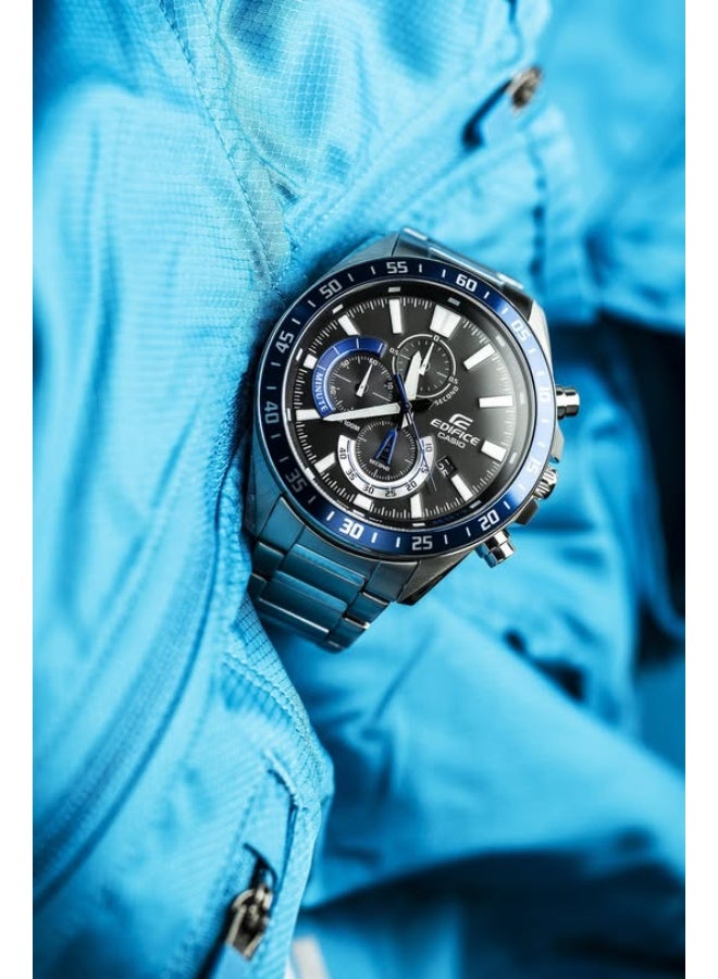 Casio Edifice EFV-620D-1A2VUDF Men's Chronograph Watch, Black Dial, Blue Bezel, Stainless Steel Band, 100M Water Resistant - Image 4