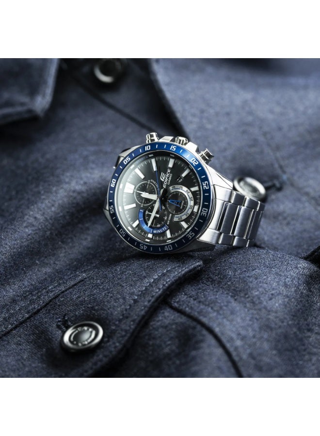 Casio Edifice EFV-620D-1A2VUDF Men's Chronograph Watch, Black Dial, Blue Bezel, Stainless Steel Band, 100M Water Resistant - Image 3