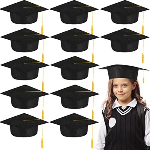 BeapTcely 20 Pieces Child Size Graduation Caps Felt Kindergarten Grad Hats for Preschool Graduation (Black) - Image 1