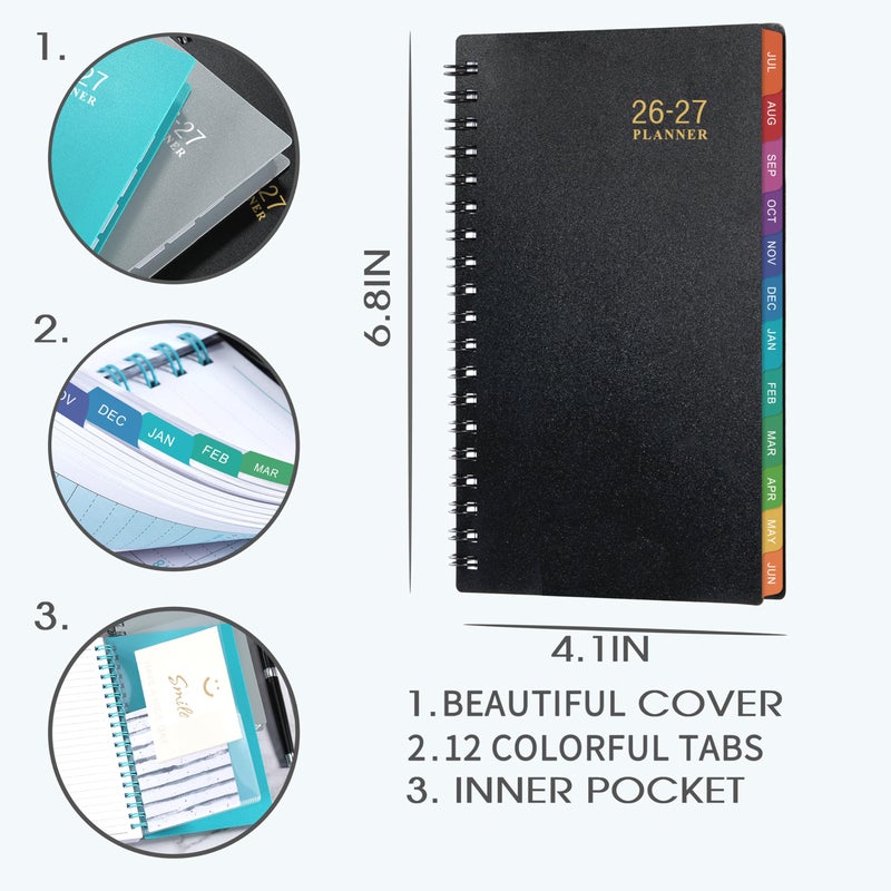 Lemome 2026-2027 Pocket Calendar/Planner - Weekly & Monthly Pocket Planner for Purse, Jul. 2026 - Jun. 2027, 6.8" x 4.1", Strong Twin - Wire Binding, Plastic Cover - Image 2