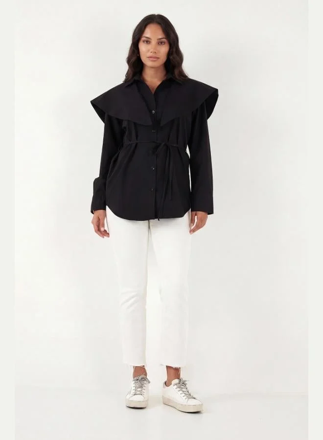 ليلا Lela Cotton Cape Detail Regular Fit Long Sleeve Shirt Women's SHIRT 6774128