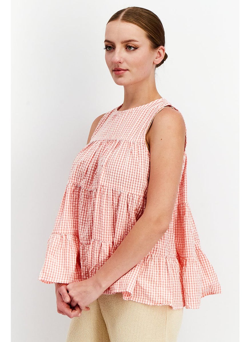 Women Crew Neck Sleeveless Gingham Print Top, Pink - pzsku/Z9256507ADC3E3D04DED4Z/45/_/1728398545/c9e9ee3c-2490-424a-957a-c4a3519902c8