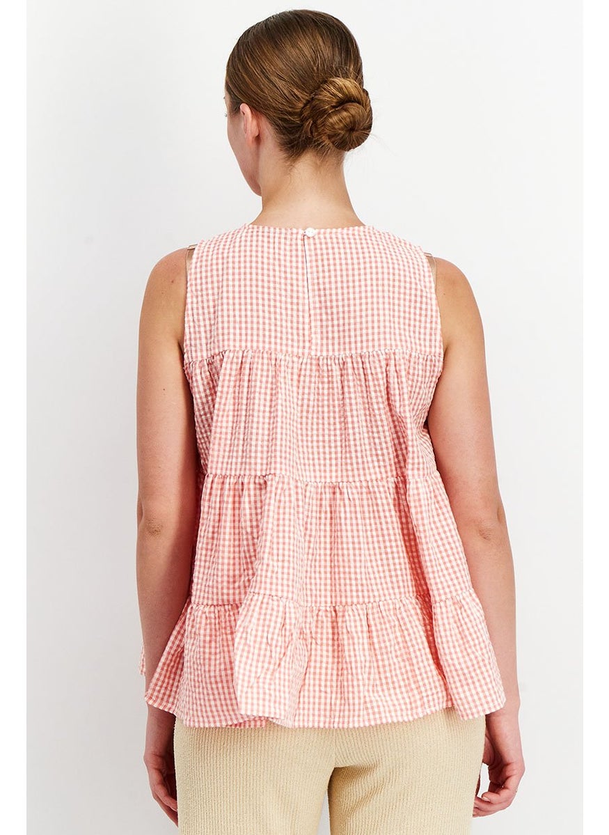 Women Crew Neck Sleeveless Gingham Print Top, Pink - pzsku/Z9256507ADC3E3D04DED4Z/45/_/1728398548/5c7d0b1f-0c22-4d3b-9cf2-63c7b5abbef8