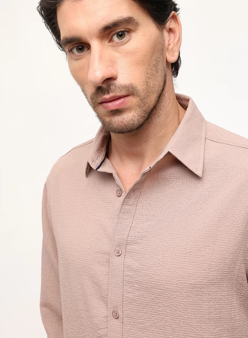 Dennis Lingo  Light Brown Solid Print Button Down Relaxed Shirt For Men for Men | Best Price UAE