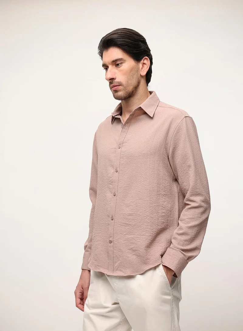 Dennis Lingo  Light Brown Solid Print Button Down Relaxed Shirt For Men for Men | Best Price UAE