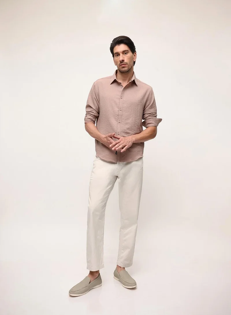 Dennis Lingo  Light Brown Solid Print Button Down Relaxed Shirt For Men for Men | Best Price UAE