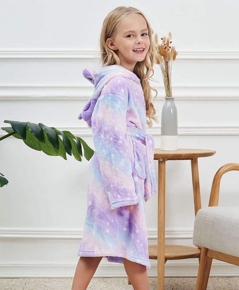 CHETOSHO Soft Unicorn Hooded Robe with Matching Slippers Headband and Blindfold for Girls - Purple Stars 10-12 Years - Image 3