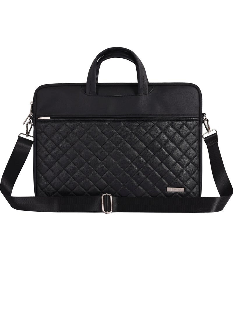 RAHALA RS-101 (14 inches) Combine sophistication with superior protection for your laptop. This elegant black quilted briefcase is the perfect professional accessory for your daily commute, business meetings, or travel. Designed to securely fit up to 14-inch laptops, it delivers sleek style without compromising on safety. - Image 1