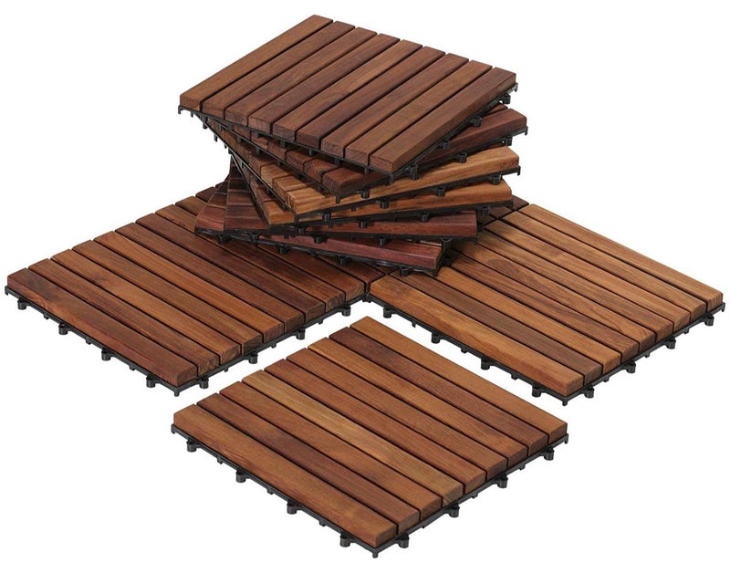 LINGWEI Set of 10pcs Wooden Decking Tiles 30x30cm Vertical Pattern Garden Path Floor Wooden Interlocking Tiles - Image 1