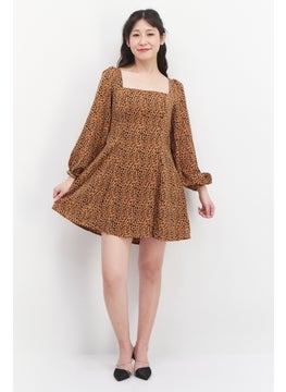 Missguided Women Petite Animal Print Long Sleeve Mini Dress, Brown  - Image 4