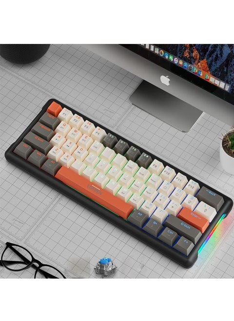 K610 2.4G لوحة مفاتيح ألعاب لاسلكية سلكية ، 61 مفتاحا لوحة مفاتيح ماشانية زرقاء مع إضاءة خلفية RGB
