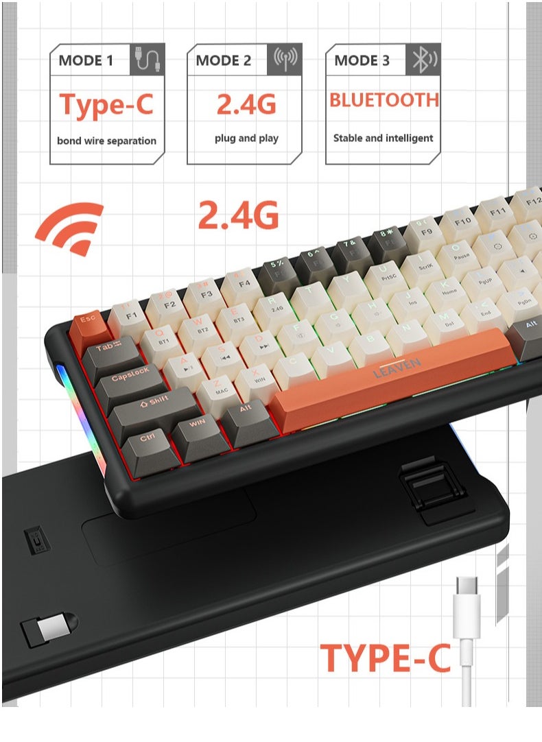 K610 2.4G لوحة مفاتيح ألعاب لاسلكية سلكية ، 61 مفتاحا لوحة مفاتيح ماشانية زرقاء مع إضاءة خلفية RGB