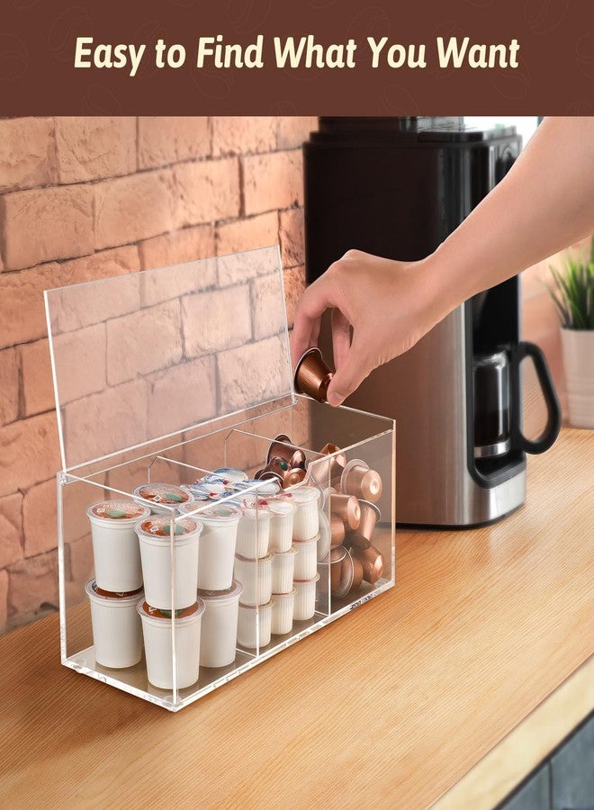 BEYGORM Acrylic Coffee Pod Holder with Lid for 24 Kcup, Clear Coffee Capsule Storage Organizer,3 Compartments Coffee Bar Station Organizer Compatible with Nespresso Pod,Espresso Pod,Creamer - Image 3