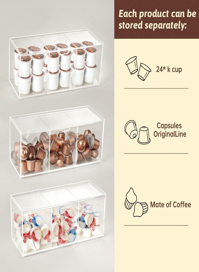 BEYGORM Acrylic Coffee Pod Holder with Lid for 24 Kcup, Clear Coffee Capsule Storage Organizer,3 Compartments Coffee Bar Station Organizer Compatible with Nespresso Pod,Espresso Pod,Creamer - Image 4