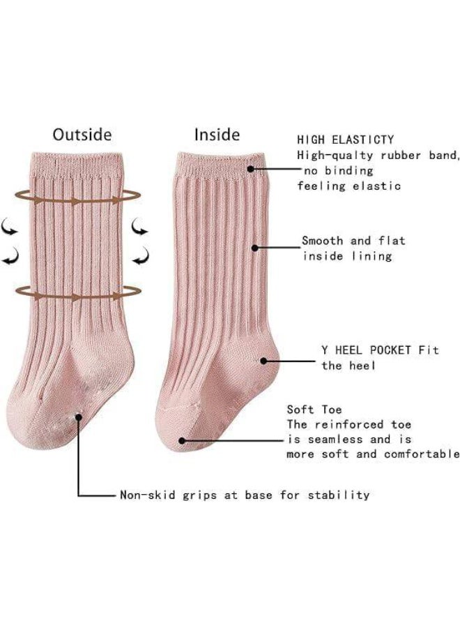 HZYH 6 Pairs of Toddler Knee High Socks, Non-Slip Anti-Skid Seamless Long Socks, Cotton Long Socks, Newborn Knitted Stockings, for Baby Boys and Girls - Image 3