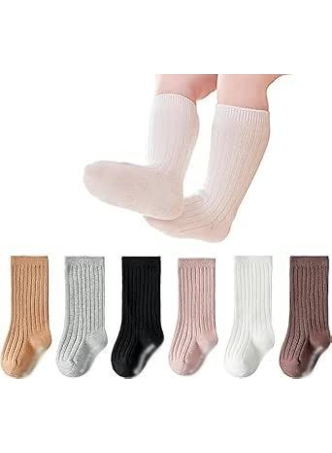 HZYH 6 Pairs of Toddler Knee High Socks, Non-Slip Anti-Skid Seamless Long Socks, Cotton Long Socks, Newborn Knitted Stockings, for Baby Boys and Girls - Image 1