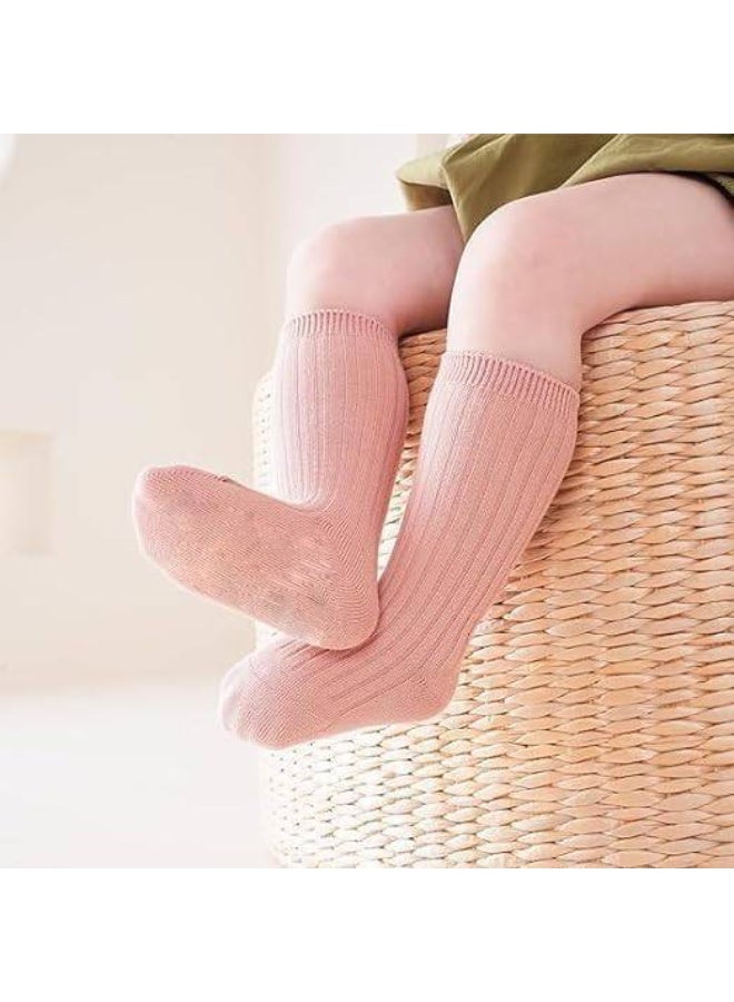 HZYH 6 Pairs of Toddler Knee High Socks, Non-Slip Anti-Skid Seamless Long Socks, Cotton Long Socks, Newborn Knitted Stockings, for Baby Boys and Girls - Image 2