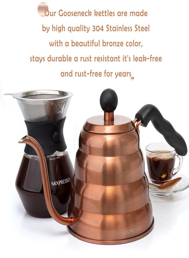 غلاية قهوة Mixpresso ذات عنق الإوزة، بتصميم تحكم احترافي في صب القهوة والشاي، مصنوعة من الفولاذ المقاوم للصدأ عالي الجودة، سعة 1.2 لتر (40 أونصة)، موقد حثي، غلاية نحاسية للموقد - Image 3