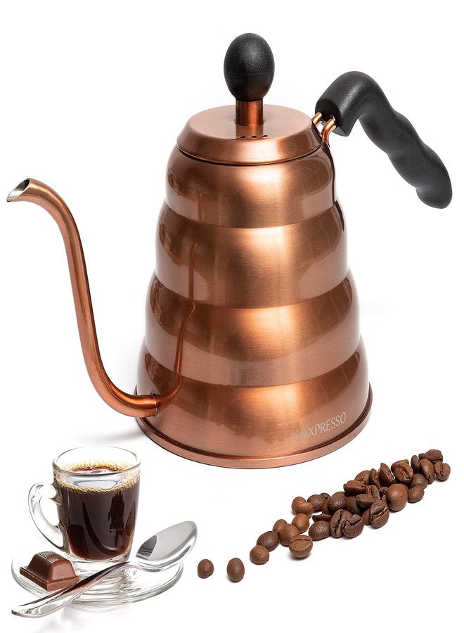 غلاية قهوة Mixpresso ذات عنق الإوزة، بتصميم تحكم احترافي في صب القهوة والشاي، مصنوعة من الفولاذ المقاوم للصدأ عالي الجودة، سعة 1.2 لتر (40 أونصة)، موقد حثي، غلاية نحاسية للموقد - Image 1