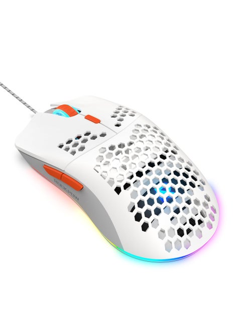 ROCK POW Honeycomb Gaming Mouse Ultralight High-Precision 8000 DPI Optical Sensor 6 Programmable Buttons RGB Ergonomic Wired RGB Gaming Mice for Mac Laptop Computer PC