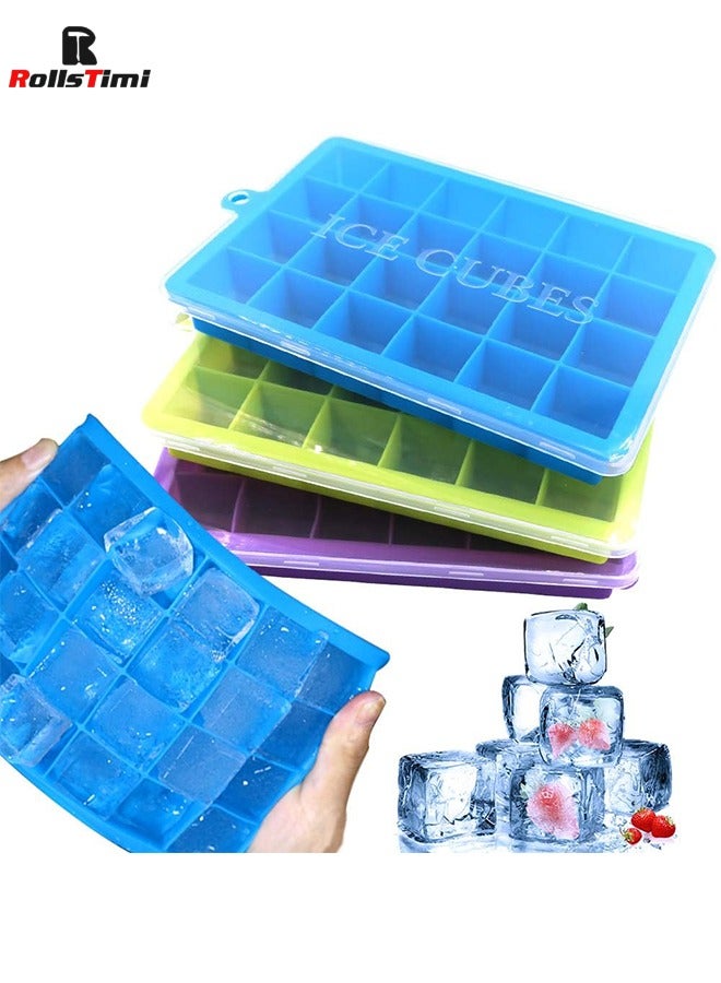 RollsTimi  3 Packs Silicone Ice Cube Trays, Food Grade BPA free Ice Trays with Removable Lids, Easy Ice Release 24 Ice Cube Molds - Image 1